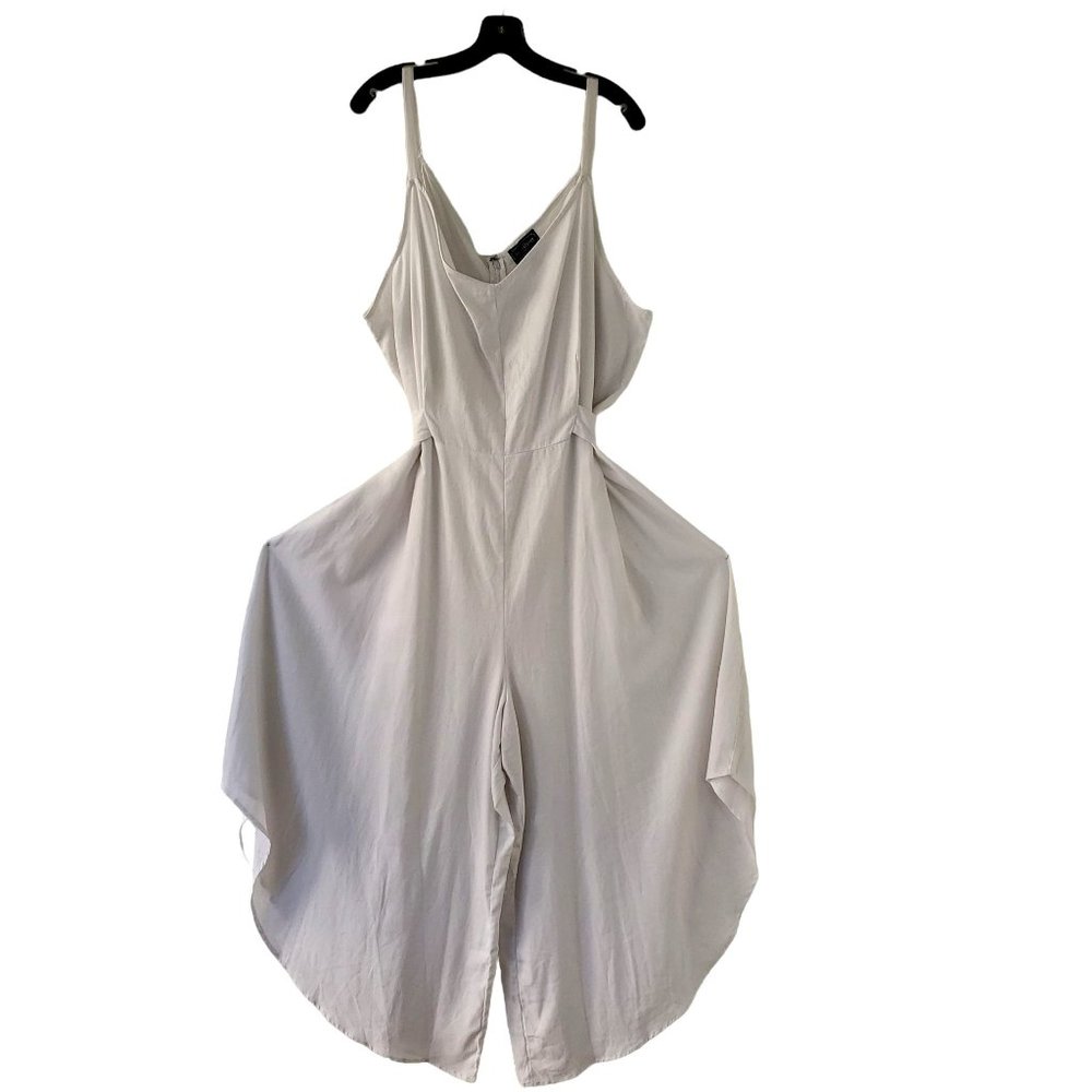 Wide Leg Jumpsuit White Linen Tie Back High Low Thin Strap Ivy Street Women 3XL